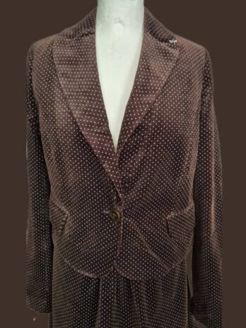 Kostüm “ So French “ Größe 36/38 in Schokobraun/Petrol/Samt getupft (Blazer Gr.36 Rock Gr.38)