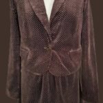 Kostüm “ So French “ Größe 36/38 in Schokobraun/Petrol/Samt getupft (Blazer Gr.36 Rock Gr.38)