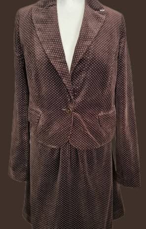 Kostüm “ So French “ Größe 36/38 in Schokobraun/Petrol/Samt getupft (Blazer Gr.36 Rock Gr.38)
