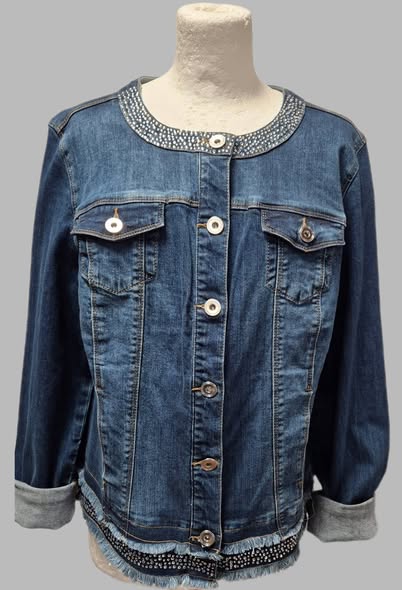 Jeansjacke " Creation L " Größe 40 in Blau/Straßsteine bestickt 99% Baumwolle