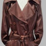 Jacke mit Bindegürtel “ Best Classic “ Größe 38 in Schokobraun/Leder